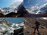 304 On Trail To Annapurna North Base Camp - Annapurna To Fang, Jerome Ryan But then the difficult trekking ended, and Jerome Ryan started walking in rocky clear terrain - easy. To my right, the ridge from Annapurna to Fang opened up.